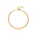 Women Men Fashion Trendy Jewelry Gold Plated Paperclip Chain Stainless Steel Fresh Water Pearl Bracelets