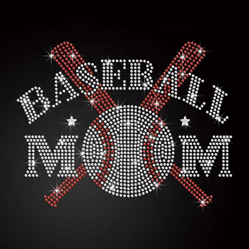 Custom Motif Bling Baseball Mom Iron on Transfer Rhinestone Transfer for T-Shirt
