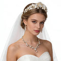 Forest Theme Bridal Tiara Set with Hair Vine & Jewelry - 3PC Boho Wedding Crown