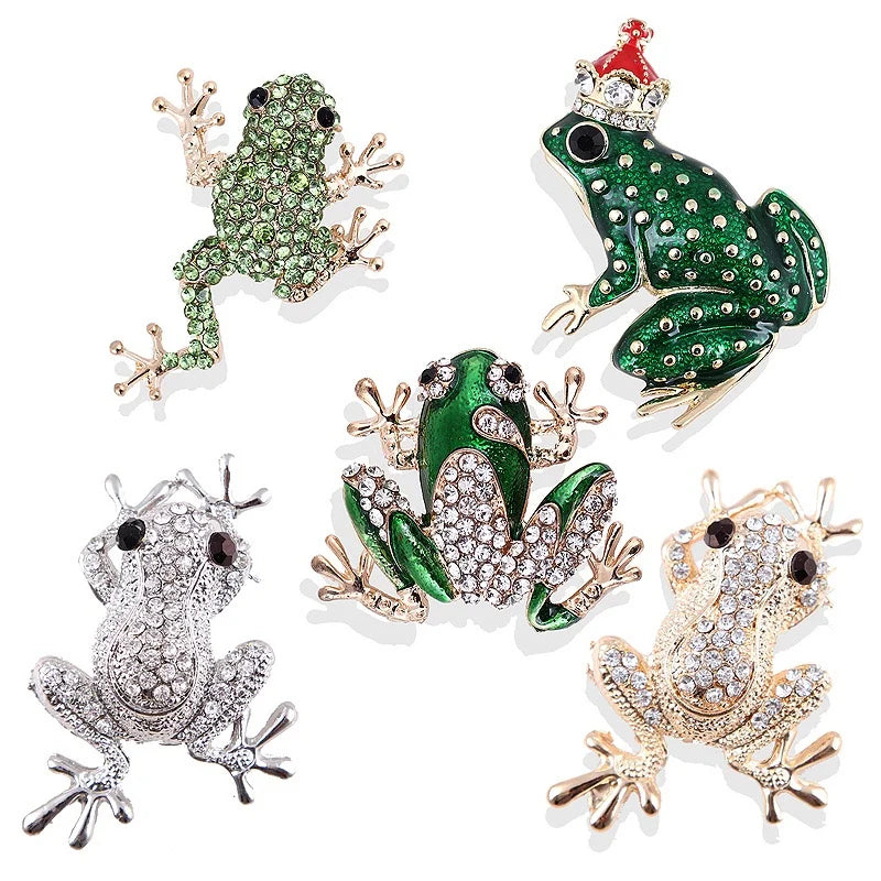 New Fashion Rhinestone Frog Alloy Brooch Animal Pin Design Jewelry Gifts for Men and Women Accessories Corsage