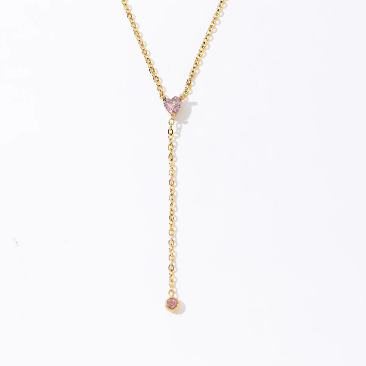 Trendy Simple 18k Gold Plated Stainless Steel Pink Heart Zircon Pendant Necklace
