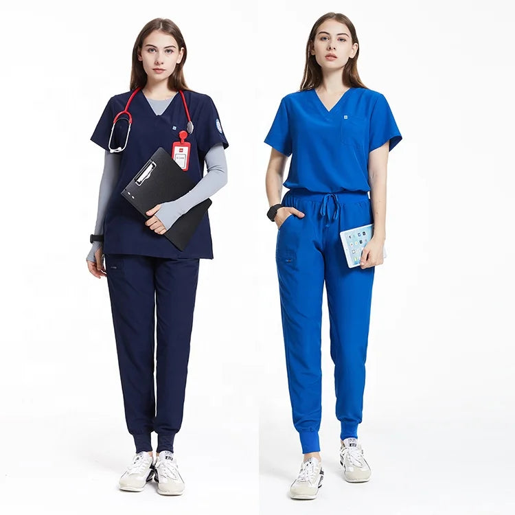 4 Way Stretch Spandex Nurses Hospital Uniforms Nursing Medical Scrub Suit Tops Customized LOGO Jogger Women Scrub Sets Uniform
