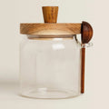 Unique Round Big 500ml Kitchen Glass Seasoning Bottle Food Spice Storage Container Jars with Wooden Lid and Wood Spoon