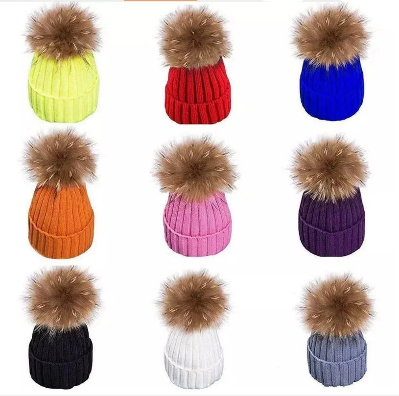 Wholesale 3D Embroidered Knit Beanie Interchangeable Pom Faux Fur Lining Digital Printed Knitted Hats