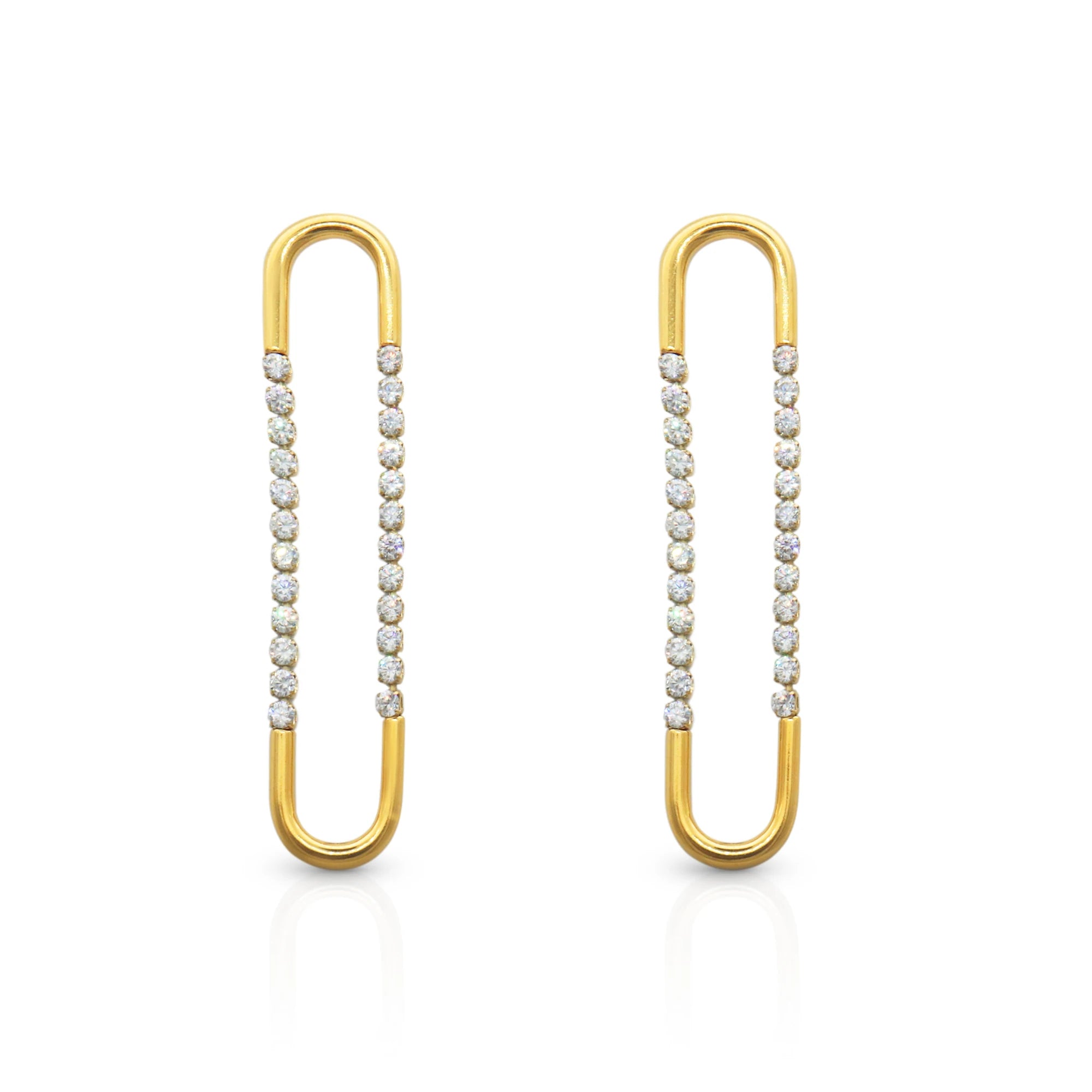 Chris April Fashion Jewelry Simple Designs PVD Gold Plated 316L Stainless Steel Water Proof U Shape Pin Zircon Drop Earring