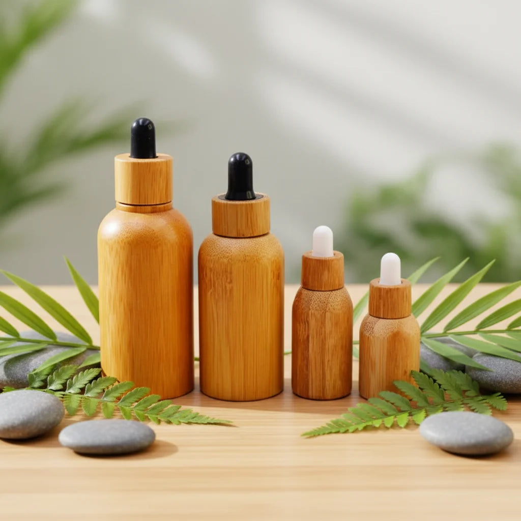 Hot Sale Empty Eco Friendly Skin Care Serum Bottles 10ml 15ml 20ml 30ml 50ml Bamboo Dropper Glass Perfume Essential Oil Bottle