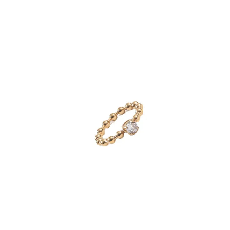Non Tarnish 18K Gold Plated Stainless Steel Beaded Ring Waterproof Simple Ball Cubic Zirconia Rings