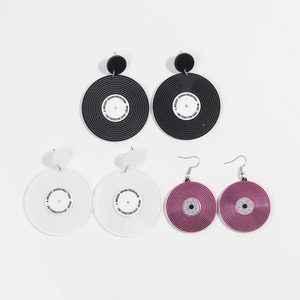Vintage Record Simple Big Round Vinyl Record Clear Exaggerated Resin Pink Mirror Accessory Acrylic Drop Earrings Gift