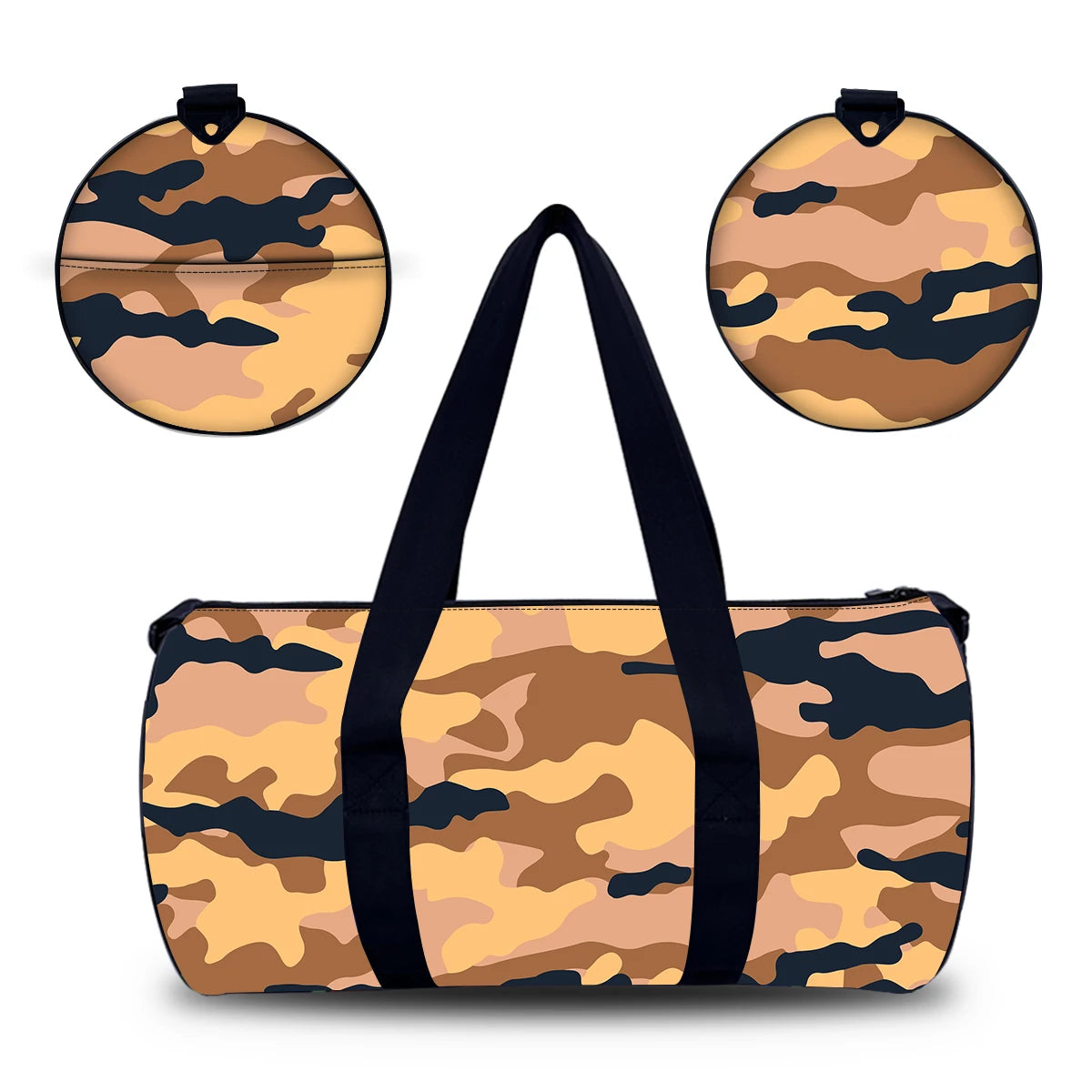 Custom Made Camo Print Floral Pattern Water Resistant Barrel Sports Gym Bags Men Duffle Bags With Custom Logo