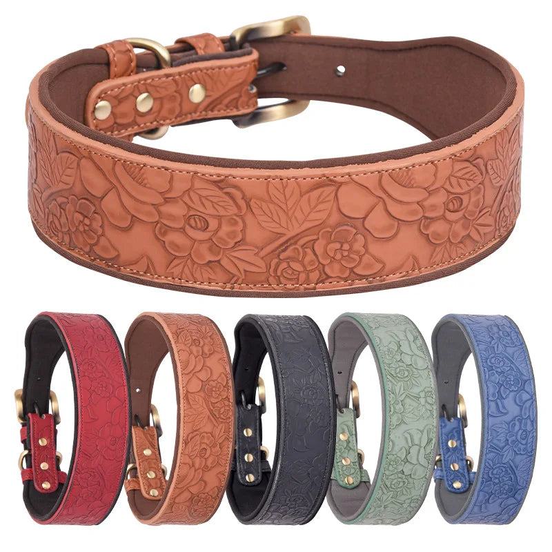 Hot-Selling Western Style Large Dog Collar Embossed Soft Cotton Cow Leather Adjustable Function Durable PU Material Pet Collars