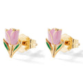 Milskye Cute Children Girls Jewelry 14k Gold Plated S925 pink Green Enamel Flower Stud Earrings