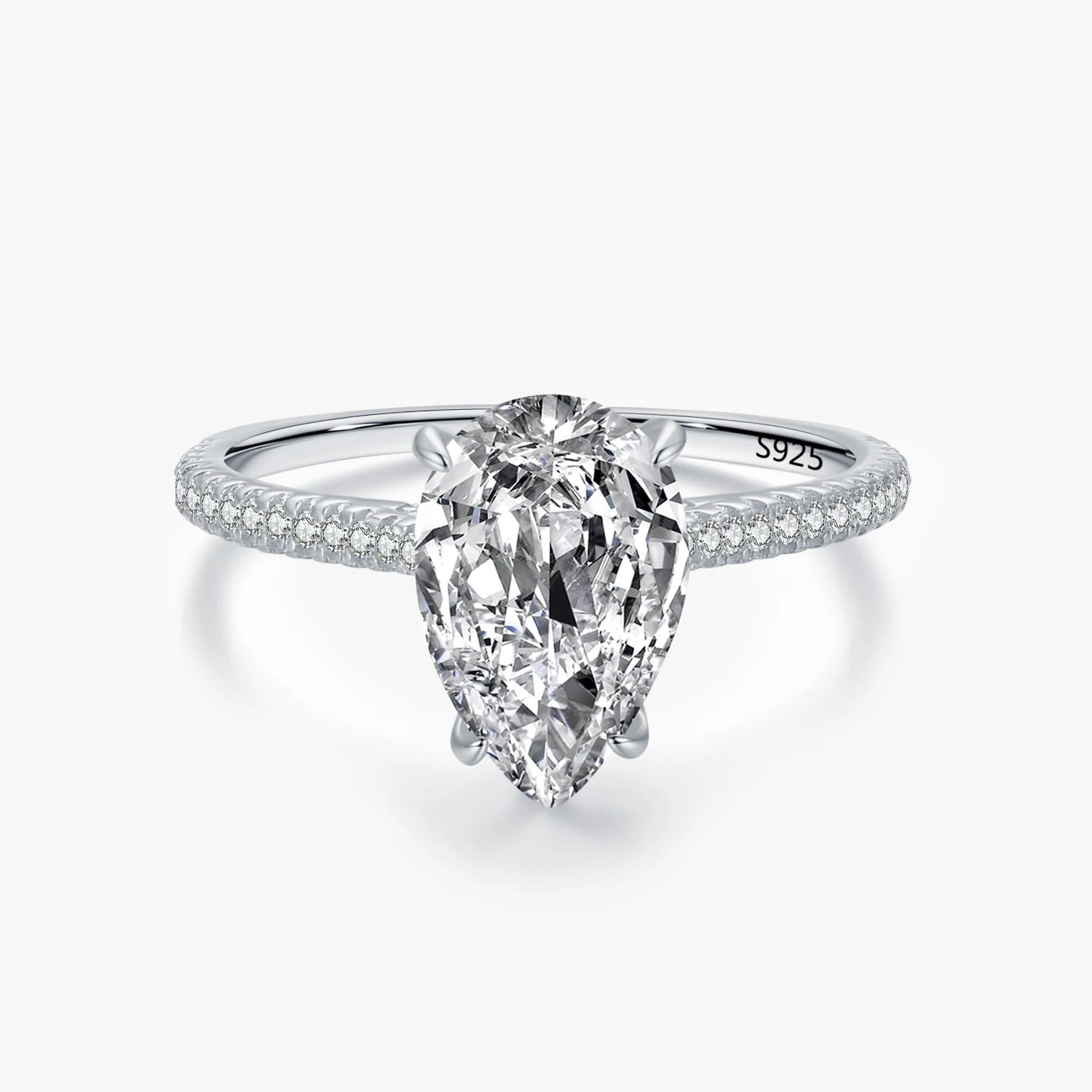 Ailmay 100% 925 Sterling Silver Fashion Water Drop Shape Sparkling Clear CZ Rings for Women Classic Luxury Wedding Jewelry Gift
