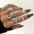 Hot Sale 14pcs Statement Retro Trend Hollowed Out Yin Yang Leaf Moon Twist Geometric Fashion Women Ring Set