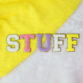 Wholesale RTS 2.36 Inch DIY Glitter Letters Embroidered Chenille Patches Heart & Flower Shapes Iron-On Embroidery Patches"