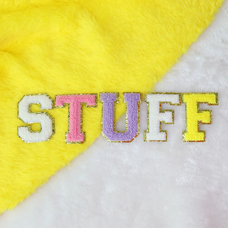 Wholesale RTS 2.36 Inch DIY Glitter Letters Embroidered Chenille Patches Heart & Flower Shapes Iron-On Embroidery Patches"