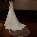 QUEENSGOWN Simple Elegant Bridal Veil With Embroidered Edge Unique Train With Pearls Wedding Dress Accessories