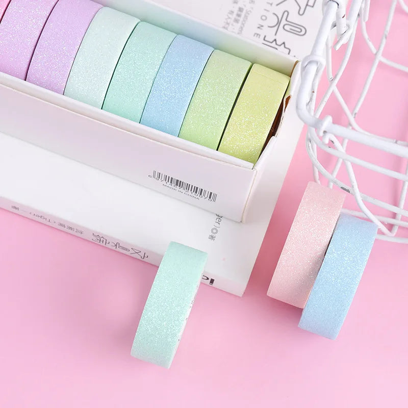 Cute Candy Korean Glitter Shiny Ins Girls Decorative DIY Block Washi Masking Tape Stationery Art Supplies  12 Rolls/box