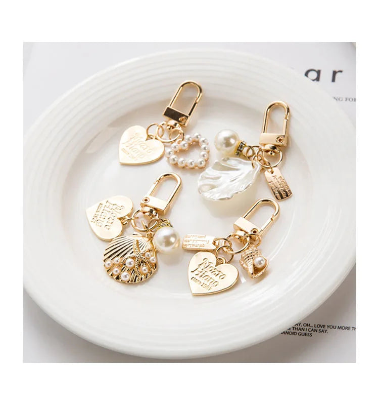Creative Lovely Pearl Shell Heart Shape Keychain Key Ring Gift for Bag Pendant Keyring