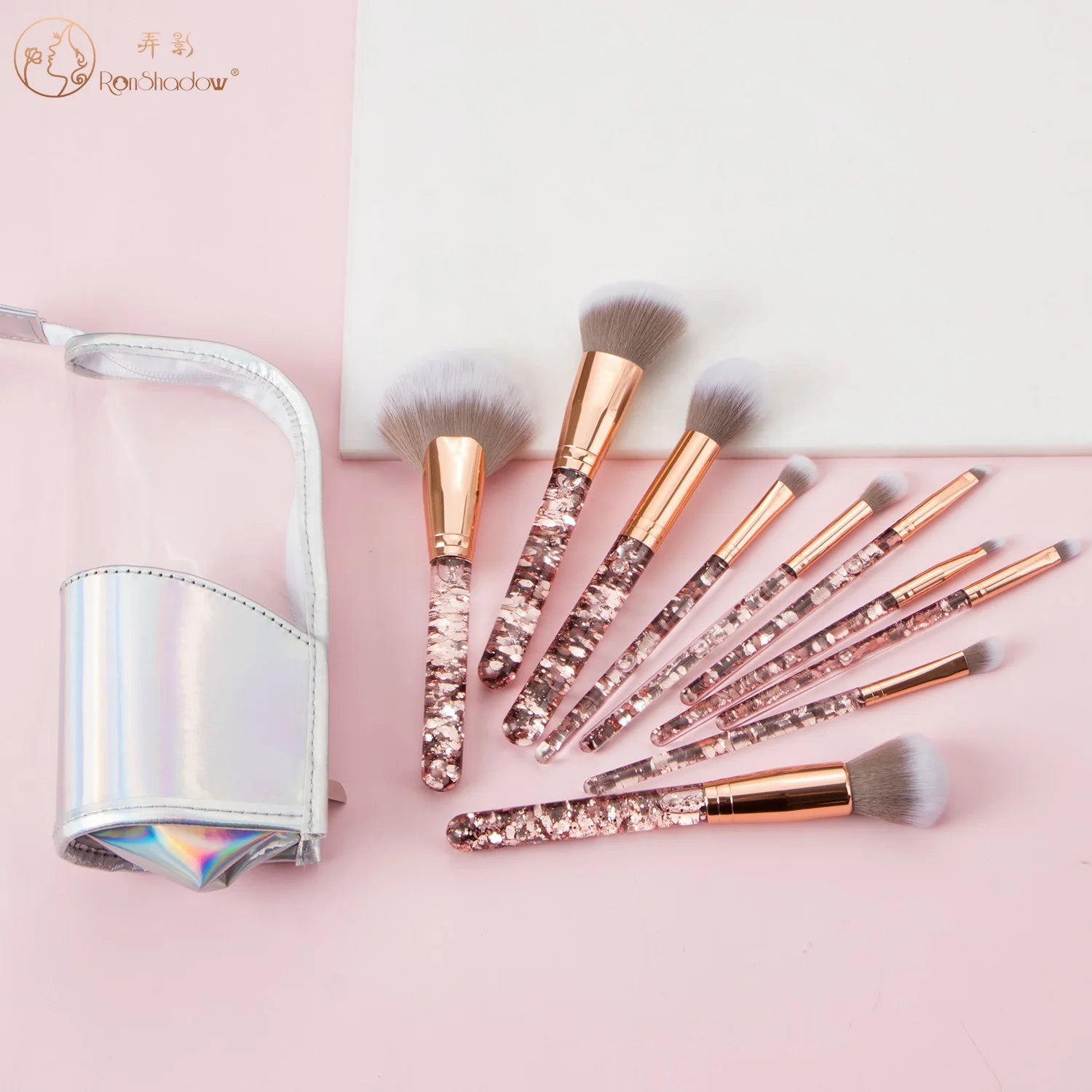 Transparent Diamond clear Crystal Handle Makeup Brushes 10pcs Liquid Glitter Make up Brush Set