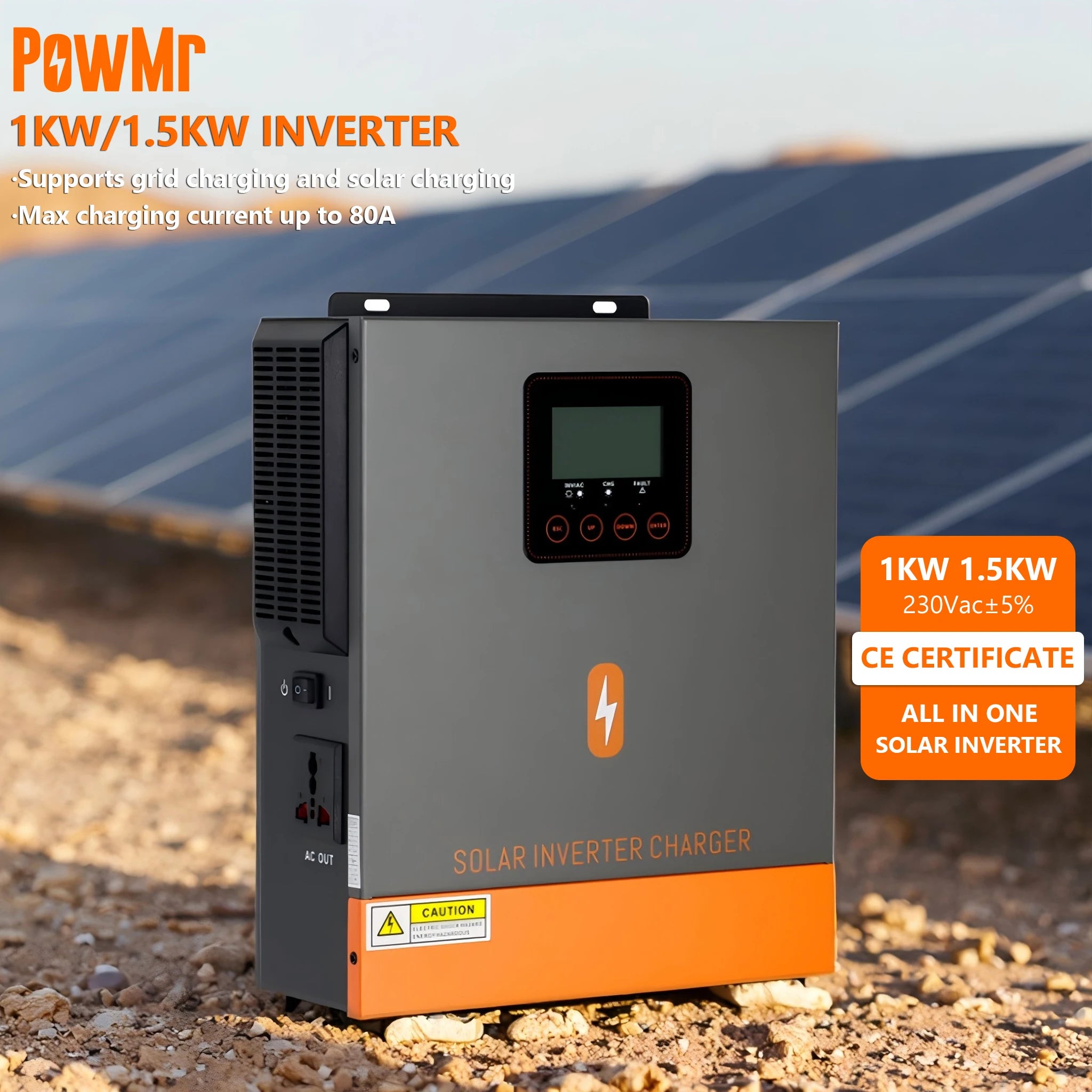 PowMr 1KW 12V Off Grid Solar Inverter Charger 1.5KW 24V Pure Sine Wave Solar Inverter for Off Grid System