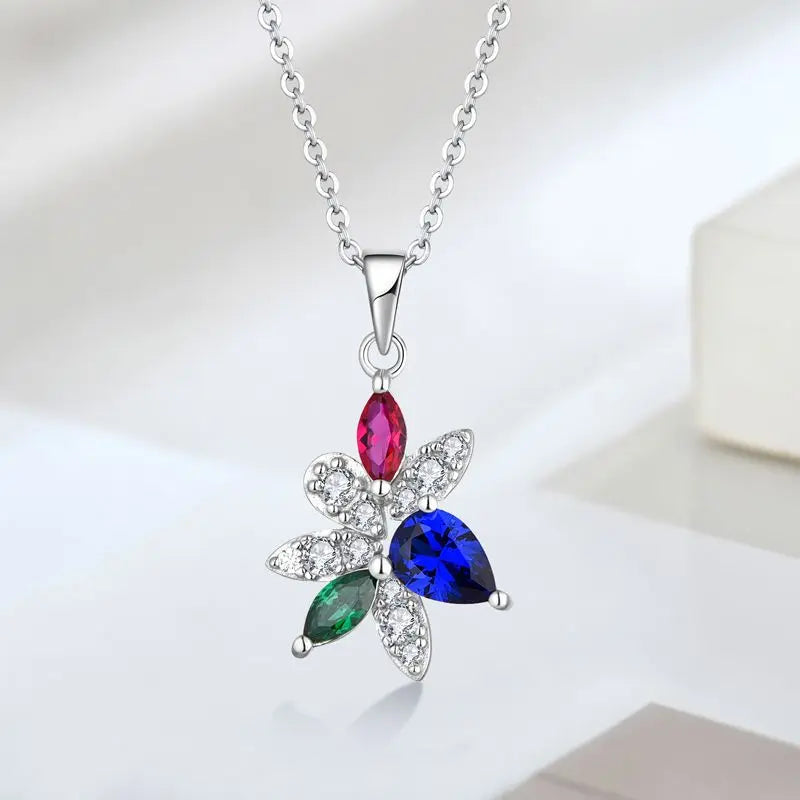YH Jewellery Flower Pendant Necklace in Pure Silver 925 Multi Stones Necklace for Women