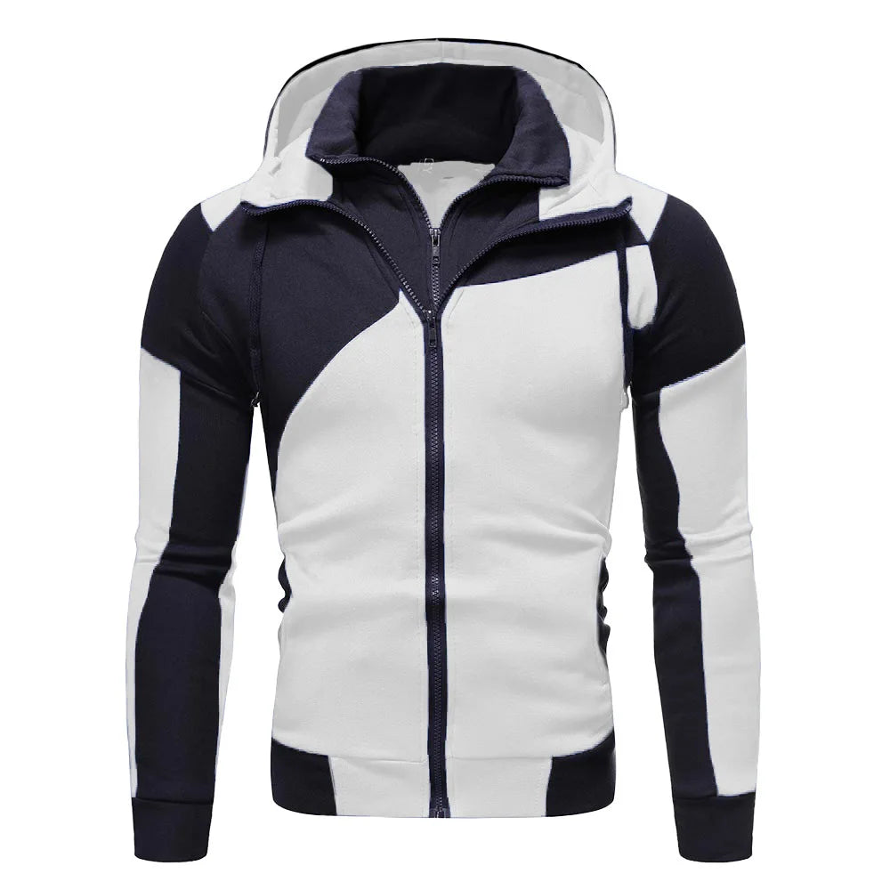 Fashion New Men Male Youth Hooded Zipper Coat Sweater Autumn Winter Long Sleeve Patchwork Double Collar Cardigan Hoodies