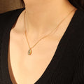 Chris April 316L Stainless Steel PVD Plated Vintage Hand Drawing Enamel Flower Pendant Necklace