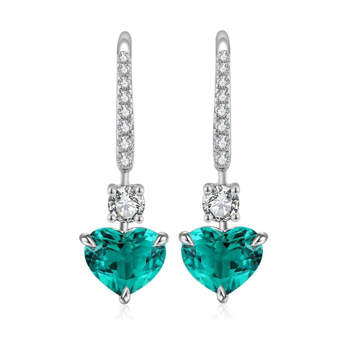 Custom Hot Sale Fine Jewelry for Women Vintage 925 Sterling Silver Lab Grown Emerald Heart Drop Earrings MegaBDM