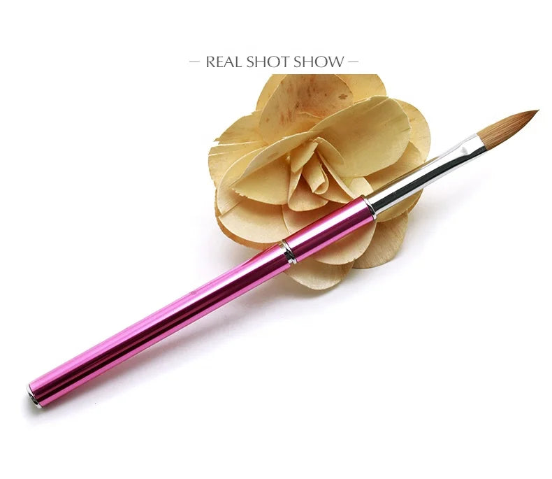 Hot Selling Flat Head Crystal Pen Pink Metal Rod Kolinsky Acrylic Nail Art Brush for Acrylic Nails Art