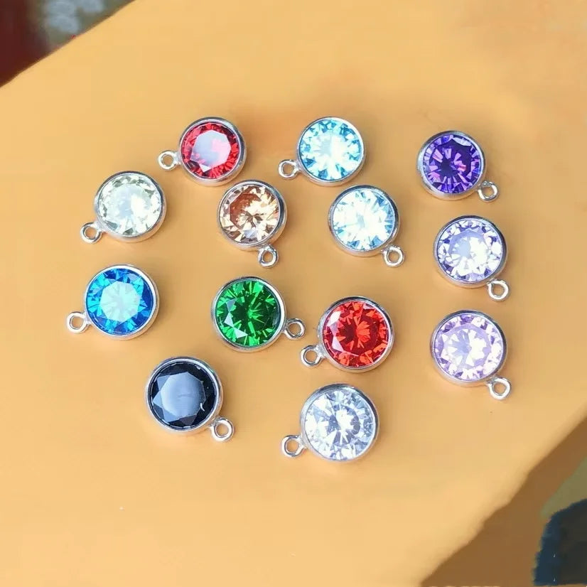 Fashion S925 Sterling Silver Zirconia Pendant Colorful Birthstone/Rhinestone Inlaid Charms With Single Loop Jewelry Accessories
