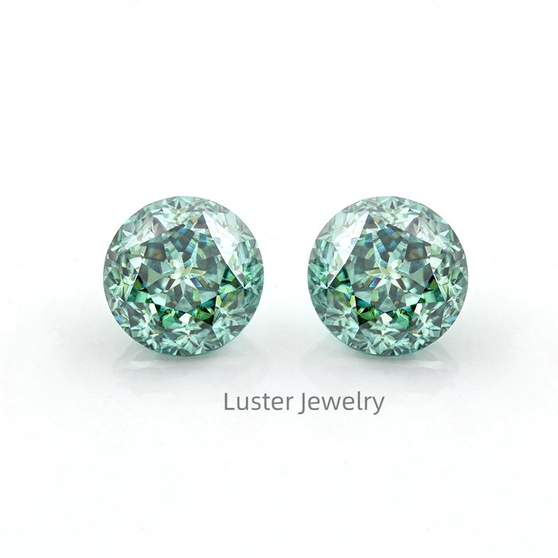 Luster Jewellery Gra Certified Lab Created Green Moissanite Round Brilliant Cut VVS Clarity Color Play 3-18mm
