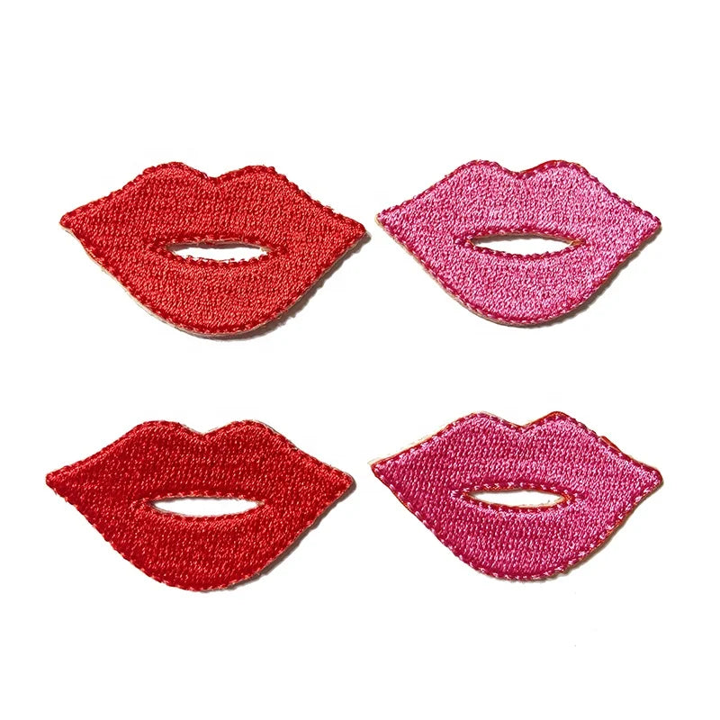 Wholesale No Minimum Custom Heat Seal Iron on Embroidery Patch Red/Hot Pink Lips Embroidered Badge DIY Clothing/Bag Patches