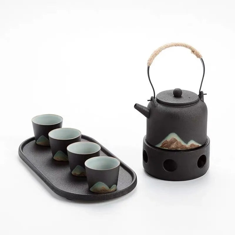 Japanese Style Kung Fu Tea Set Warm Indoor Tea Making Device with Ceramic Candle Heating Boiling Water Teapot