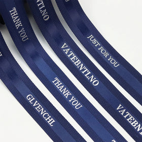 Hot Sale Customized Brand Name Logo Ribbons Middle Satin Grosgrain Edge Silver Foil Printed Gift Ribbon with Logo for Packings