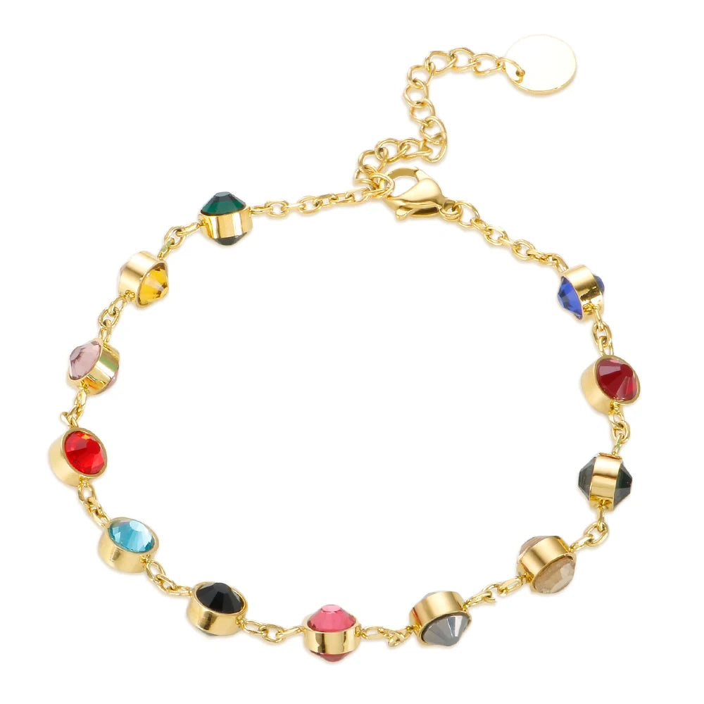 Lateefah 2024 Colorful Crystal Double Sided Bejeweled Stainless Steel 12 Birthstone Bracelet