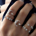 5 Pcs/set Bohemia Retro Crystal Moon Star Simple Hollow Punk Personality Silver Open Ring Women Wedding Anniversary Gift