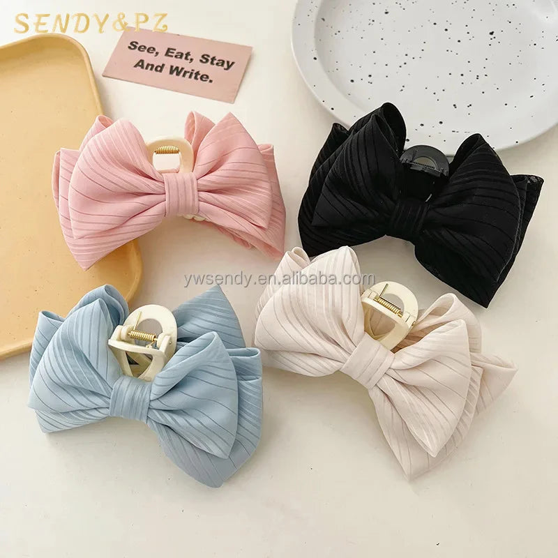 Summer New Sweet Solid Color Bow Large Hair Claw Clips Exquisite Elegant Hair Accessories for Girls Clamp