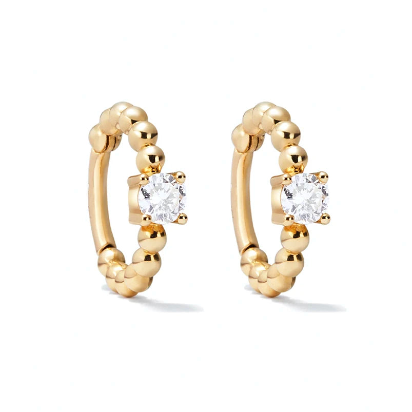 Gemnel Delicate Sterling Silver Hoop Gold Plated Diamond Cartilage Opal Beaded Mini Huggie Earring