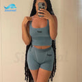 Custom Embroidery Logo Summer Rib Crop Tank Top Shirts and Short Women 2 Piece Lounge Wear Shorts Set