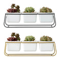 HOT Small  White Ceramic Planter With Stand Succulent and Cactus Planters Set Includes 3 Mini Pots and Metal Wire Plant Stand
