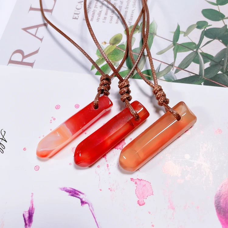 Huiying Fashion Color Natural Stone Red Agate Crystal Pendant Carnelian Necklace Diy Jewelry
