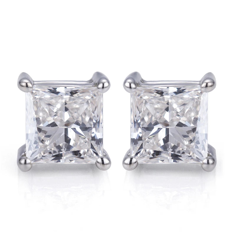 Messi Jewelry Woman 18K White Gold  0.8ct FG VS Square Princess Cut Lab Grown Diamond Stud Earrings