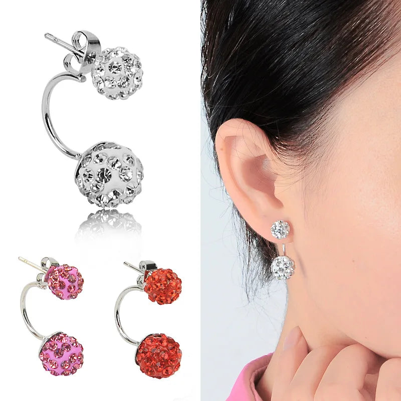 Fashion Jewelry Rhinestone Earrings Women Double Sided Crystal Ball Stud Earring