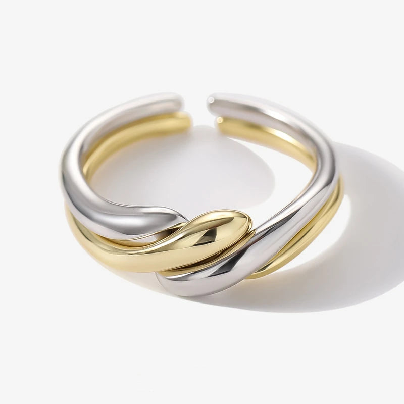 Daidan Combination Ring Set Women Two Tone Silver Irregular Gold Plated Jewelry Wave Adjustable Ring