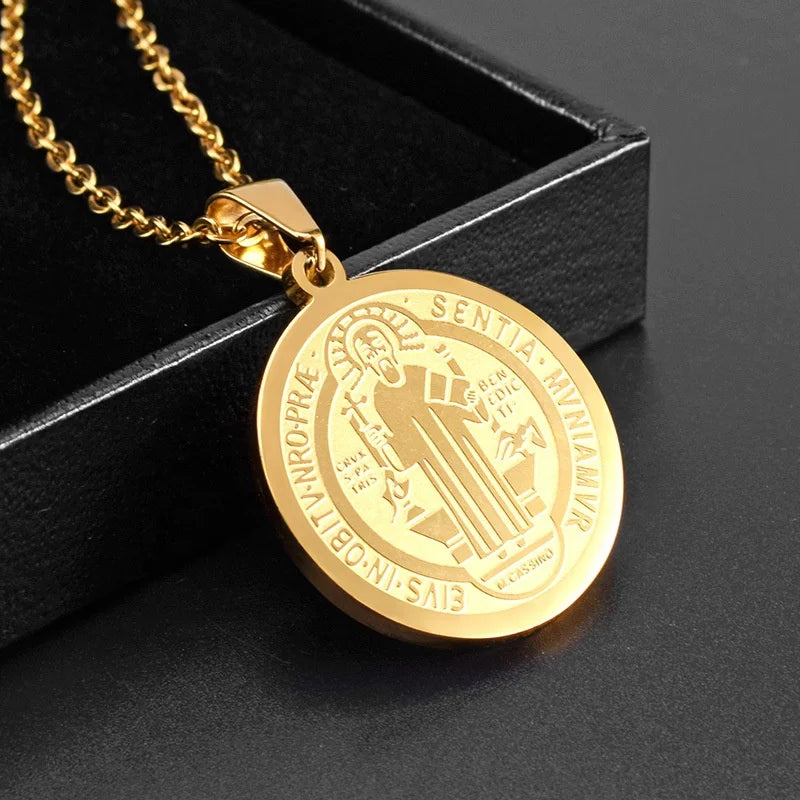 Stainless Steel Christian Sacramental Medal Ward Pendant Jewelry Catholic Gift for Men Women Titanium Steel Medal Pendant