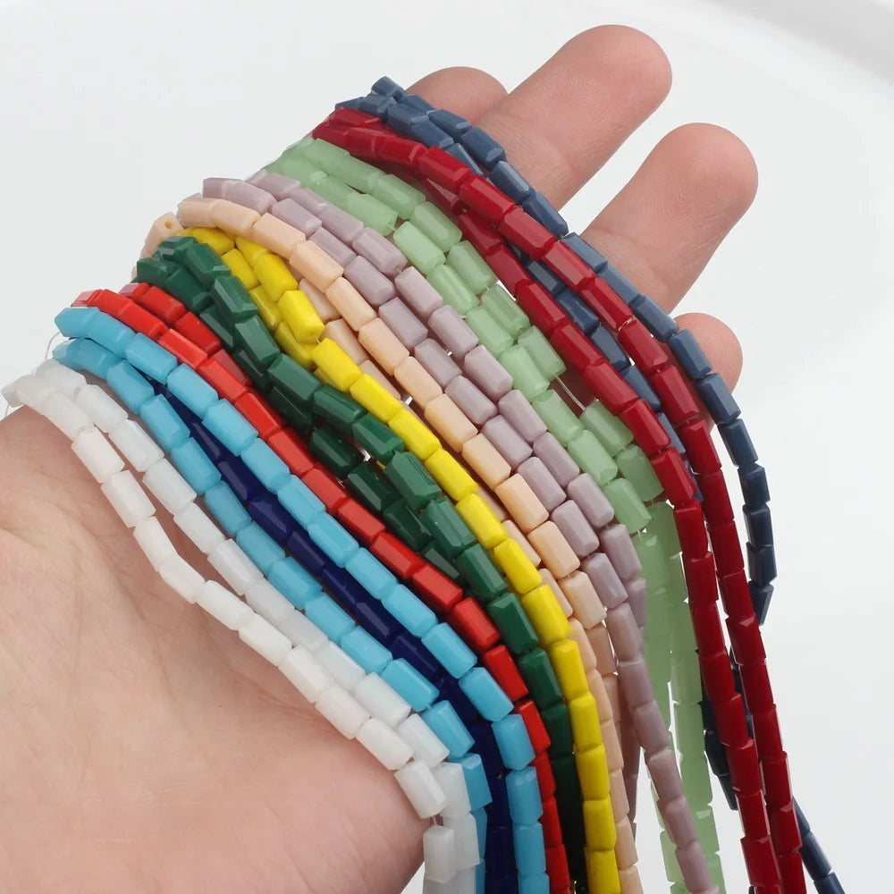 DS Factory Direct Selling Cheap Rectangle Crystal Bead DIY Jewelry Making Colorful Tube Glass Beads Spacer Rectangle