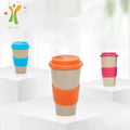 Private Label 400ml Reusable Rice Husk Coffee Mug Plastic Coffee Cup with Handle Lid