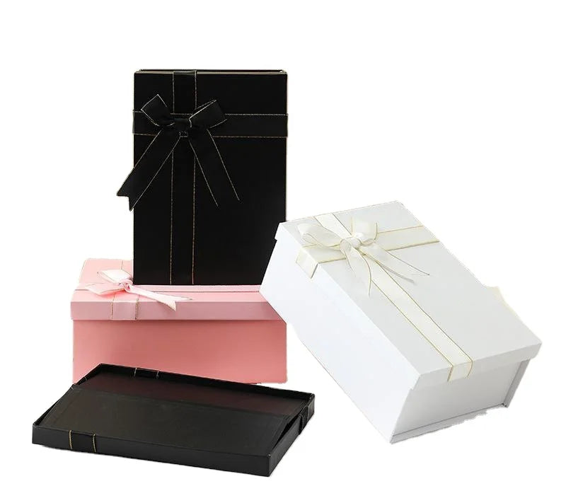 Large Folding Gift Box for Shoes Clothing Ribbon Cover Bow Theme Embossed Matt Glossy Laminations for Presenting Luxury Gifts