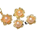 Luxury 18K Gold Plated Zircon Flower Jewelry Wedding Gift Natural Freshwater Pearl Necklace Earrings Ring Jewelry Sets