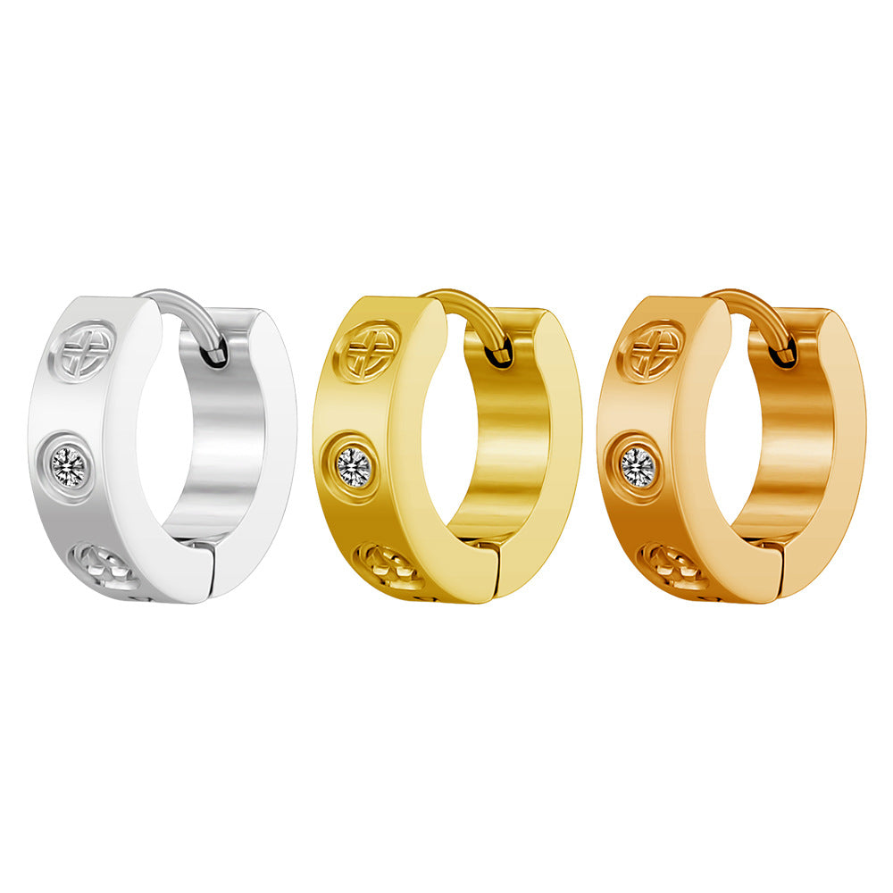 Wholesale Korean Style INS Luxury Fashion Hoop Earring Light Luxury Stainless Steel LOVE Inlaid Diamond Gold-Plated Earring